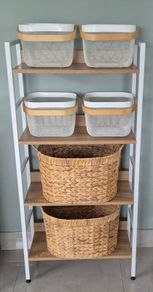 Natural shelving with basket storage unit set