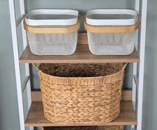 Natural shelving with basket storage unit set