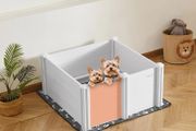 Dogs Whelping Box PVC Puppies Playpen with Height Adjustable Door and Washable Pee Pad, Anti-Deformation Indoor Puppy Play Pen for Medium Breed Dogs