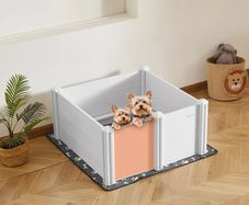 Dogs Whelping Box PVC Puppies Playpen with Height Adjustable Door and Washable Pee Pad, Anti-Deformation Indoor Puppy Play Pen for Medium Breed Dogs