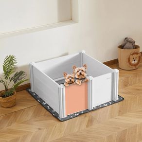 Dogs Whelping Box PVC Puppies Playpen with Height Adjustable Door and Washable Pee Pad, Anti-Deformation Indoor Puppy Play Pen for Medium Breed Dogs
