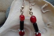 Gemstone earrings,New,Red/Black earrings,free post.Handmade jewellery