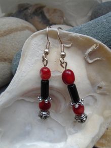 Gemstone earrings,New,Red/Black earrings,free post.Handmade jewellery