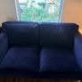 Two seater couch in navy velvet for sale Image 2