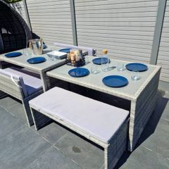 Outdoor Extending Dining Set - Grey Rattan
