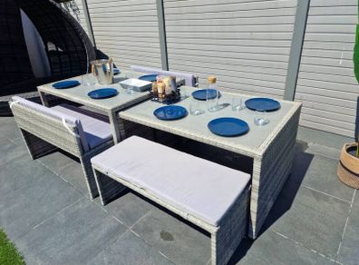 Outdoor Extending Dining Set - Grey Rattan