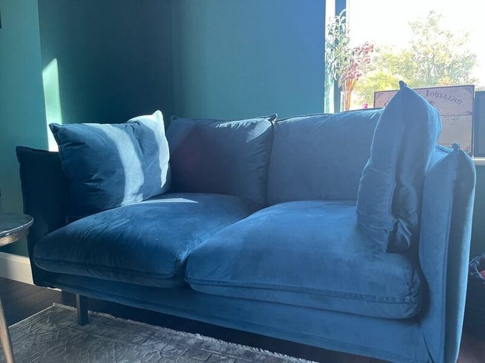 3+2 Seater navy blue Velvet Sofa Suite + footstool