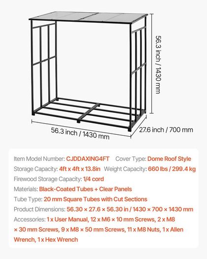 Outdoor Firewood Rack with Roof 143cm