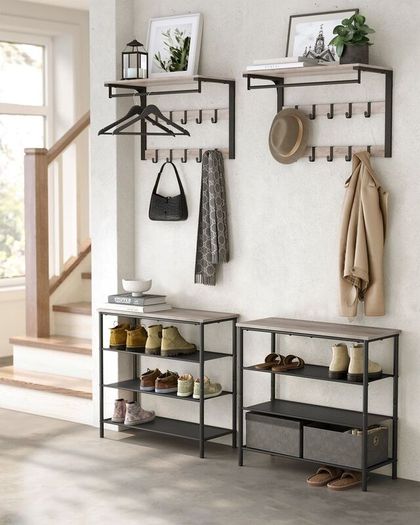 Wall Coat Rack with Shelf and 10 Removable Hooks