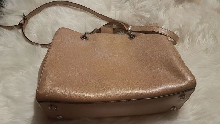Gorgeous metallic light pink authentic Michael Kors leather cynthia satchel and jet set travel coin case both in colour "ballet"