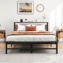 5ft King Metal Platform Bed Frame with Wooden Storage Shelf Image 6