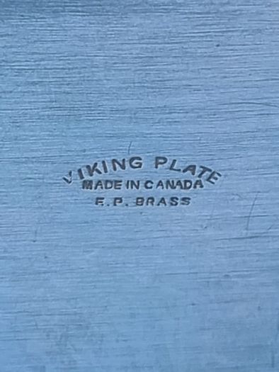 Viking Plate / Made in Canada / E.P. Brass creamer and tray