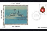 1981 Gibraltar Benham Silke Cover showing Naval Crests HMS Norfolk tying 15 1/2p H.M.S. "Norfolk" Commemorative stamp