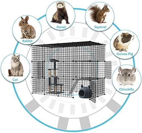 3 Tier Pet Playpen DIY Small Animal Cage Guinea Pig Rabbits Hamster Bunny Puppy Cat Metal Exercise Fence Enclosure Run Cage Metal with 3 Doors 2 Ladders 24 Panels Black 109 x 75 x 39 cm