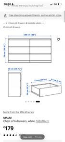 MALM Chest of 6 drawers, white, 160x78 cm WHITE