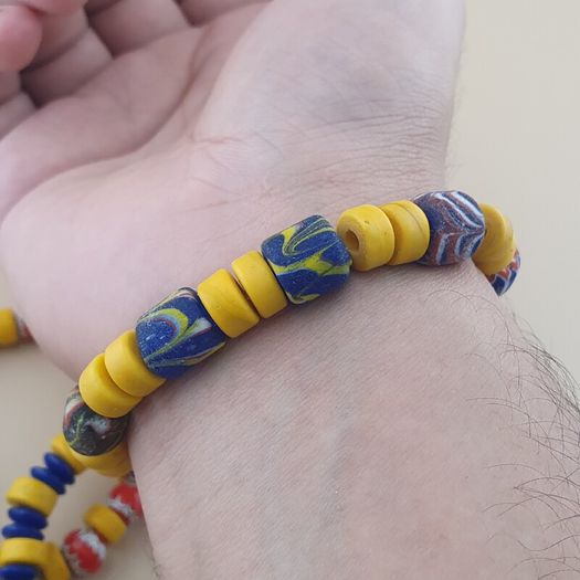 Vintage Lot of 4 Mix Yellow African & Trade Glass Beads Bracelet