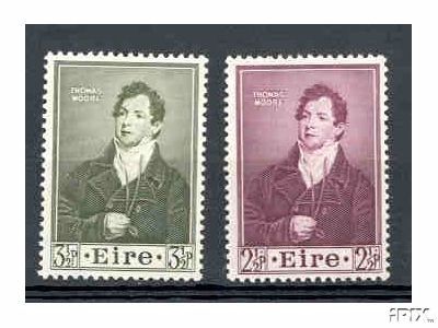 1952 Ireland Centenary of the Death of Thomas Moore (Poet & Musician) Commemorative Stamps Mint Never Hinged (MNH)