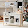 Kids Play Kitchen, Wooden Toy Kitchen with Planting Box & Toaster and Cutting Play Foods, Toddlers Pretend Planting Kitchen Playset with Ice Maker and Pizza, Gifts Toys for Girls Boys Ages 3+ Image 8
