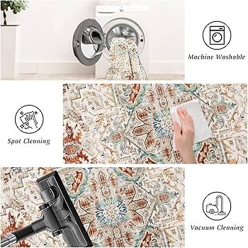 Oriental Large Rugs for Living Room 200x290cm Non-Slip Bedroom Rugs Machine Washable Area Carpet Low Profile Floor Carpet Mat for Indoor Kitchen Dinning Room Playroom(Beige