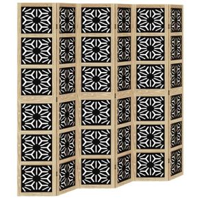 Room Divider 6 Panels Brown and Black Solid Wood Paulownia