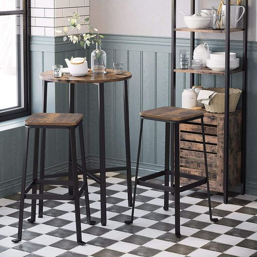 Bar stools, set of 2 High chairs, with backrest, footrest, for kitchen island, counter, pub, breakfast, height 71 cm, industrial style, Rustic Brown and Black