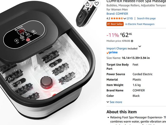 COMFIER Heated Foot Spa Massager, Foot Bath with Vibration