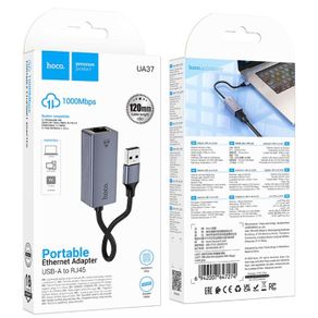 Hoco UA37 USB To Ethernet Adapter 1000 Mbps Metal Gray
