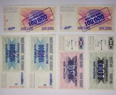 Bosnia - Herzegovina  100,000-100.000,000 Dinara, 1992-1994, 6 notes