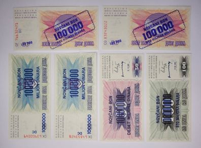 Bosnia - Herzegovina  100,000-100.000,000 Dinara, 1992-1994, 6 notes