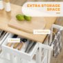 Kitchen Island Set with 2 Stools, Bamboo Breakfast Cart with Drop Leaf Top, Drawers and Towel Rack, Rolling Kitchen Cart and Chairs Set, White Image 4