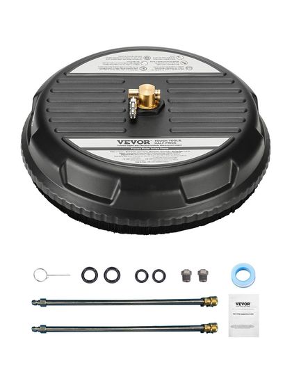 15 Pressure Washer Surface Cleaner, Plastic Pressure Washer Attachments with 4 Wheels, 4000 Max PSI, 1/4 Quick Connector, 2 Spray Nozzles, 2 Extended Wands for Driveway, Sidewalk, Patio, Deck