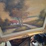 This Original Framed Oil on Canvas Painting is Signed by Irish artist D. Jackson, Stage or Movie Props in nice condition, Postage Available Vintage Landscape Oil Painting featuring a Country Cottage and Trees, Housed in a Highly Ornate, Gilded Baroque-Sty Image 3