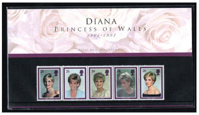 1998 Great Britain The Death of Princess Diana 1961-1997 Presentation Pack (contains set of stamps in mint never hinged condition)