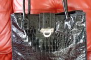 Gallantry Brand Black Patent Croc Pattern bag . IMMACULATE. Handbag Double Strap bag. Purchased In Toulouse