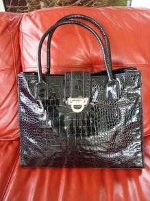Gallantry Brand Black Patent Croc Pattern bag . IMMACULATE. Handbag Double Strap bag. Purchased In Toulouse