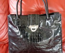 Gallantry Brand Black Patent Croc Pattern bag . IMMACULATE. Handbag Double Strap bag. Purchased In Toulouse