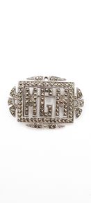 1930s Art Deco Silver Marcasite Monogram Brooch