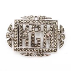 1930s Art Deco Silver Marcasite Monogram Brooch