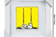 Yellow Poolbeg 2. small framed print by artist Helen Mathews