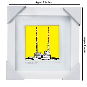 Yellow Poolbeg 2. small framed print by artist Helen Mathews