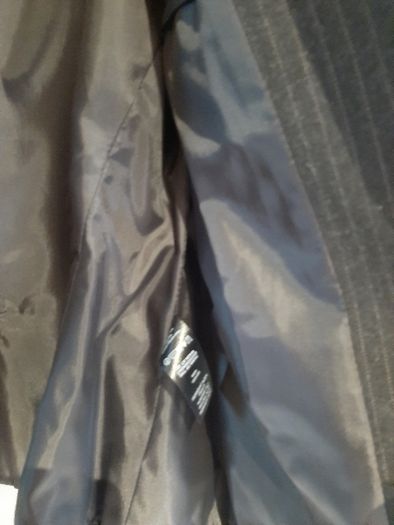 New jacket pin stripe tag attached