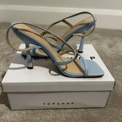 Topshop Roman strappy high heeled sandals in light blue - size 6 UK