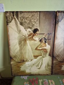 Rare find. Vintage Couple of Large Ballerinas Scene. Ballet Art.