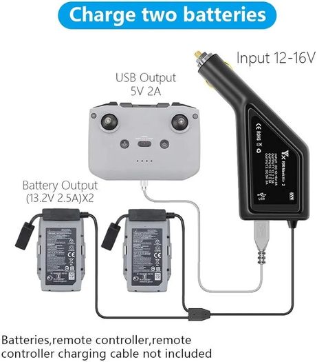 Mavic Air 2 / Air 2S Drone Car Charger, Car Charger Adaptor for DJI Mavic Air 2 / Air 2S Batt Eries and Transmitter