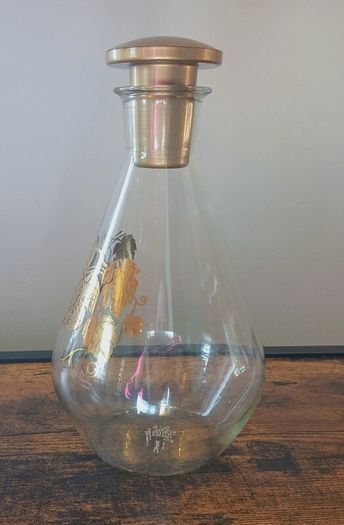 Vintage 1960s JAJ Pyrex Gold Grape Vine Decanter / Wine Carafe