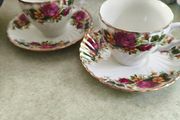 VTG Washington Ironstone Pottery English Rose 2 Cup and Saucers Plate Floral Gilt