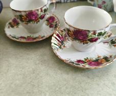 VTG Washington Ironstone Pottery English Rose 2 Cup and Saucers Plate Floral Gilt
