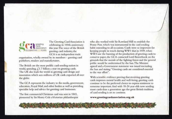 2019 Isle of Man Christmas Cards; The Spirit of Christmas Commemorative Stamps First Day Cover (FDC)