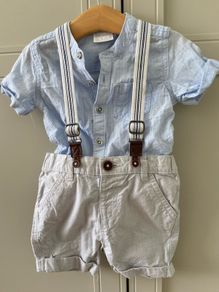 Shorts & braces with grandad collar short sleeve shirt 9-12 months