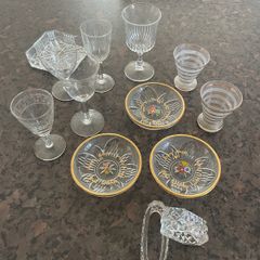 1950s Glassware JOB LOT. Napkin rings etc, sherry glasses,